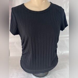 Urban Episode Black Ruched Side Pleats Short Sleeve Crew Neck Top Tee Stretch L